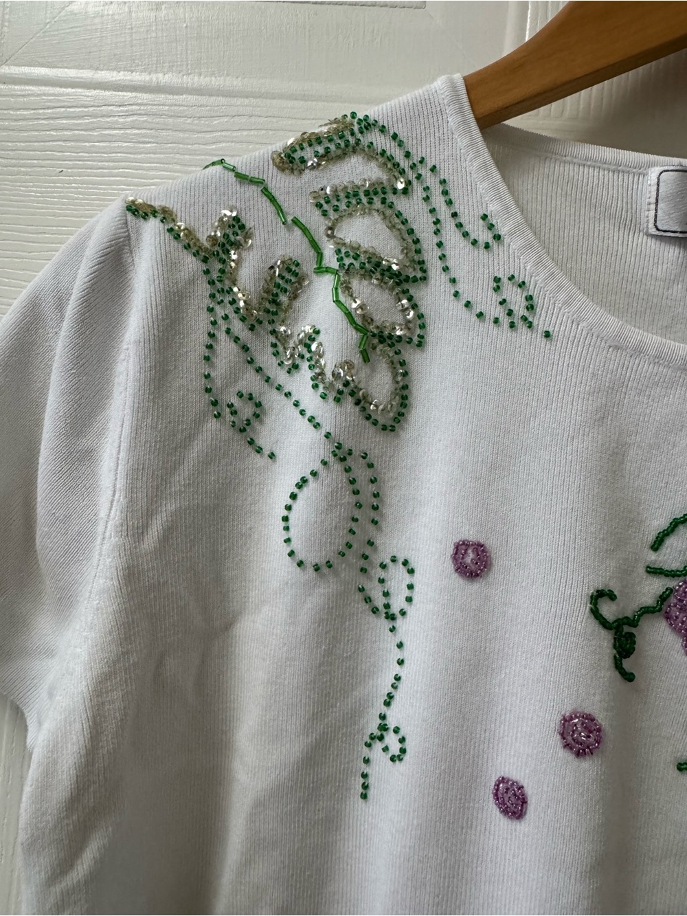 Lisa International White Short-Sleeve Tee with Purple & Green Embroidery - Picture 7 of 13